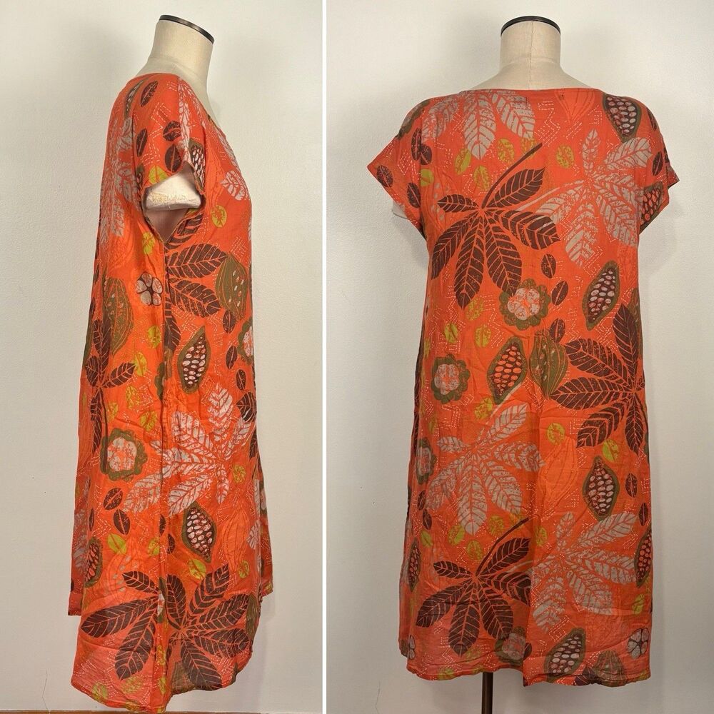 Gudrun Sjöden Organic Cotton Leaf-Print Shift Dress Orange Pullover Size Small - Picture 3 of 8